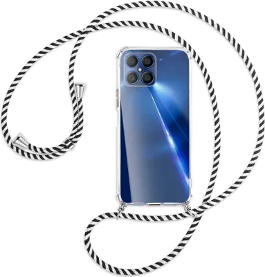 Produktbild von Handykette Backcover-Schutzhülle mit Band (Metall silberfarben) für Honor X8 - schwarz/weiß gestreift