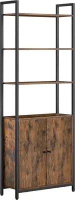 Produktbild von Bücherregal mit Türen - 6 Ebenen - Holz und Stahl - 24x60x159,5 cm - Vintagebraun/Schwarz