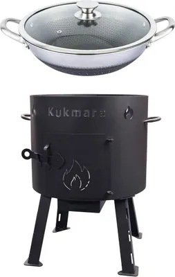 Produktbild von SET Feuerofen Utschak Feldküche Ø ca. 40 cm + 12 L Wok Pfanne/Topf Edelstahl Wabenstruktur Ø40 cm