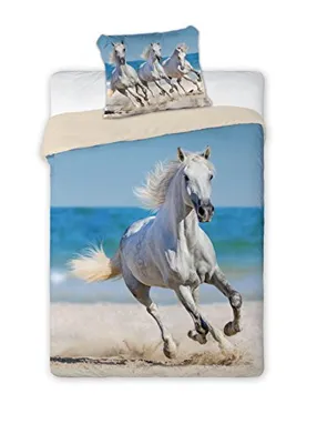 Produktbild von Pferde Baumwoll - Kinder Bettwäsche Set 160x200 cm Deckenbezug Garnitur