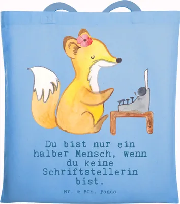 Produktbild von Mr. & Mrs. Panda canvas tasche Schriftstellerin Herz - Sky Blue - Geschenk, Witzig, Beruf, Laptoptasche, Lustig, Spruch, Buchhandlung, Jutetasche, Tote Bag, Buchladen