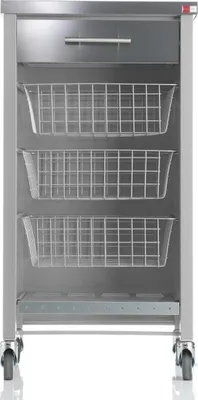 Immagine prodotto di DON HIERRO - Carrello da cucina CHELSEA su rotelle - piano di lavoro in acciaio inox, 3 cestini, cassetto e portabottiglie