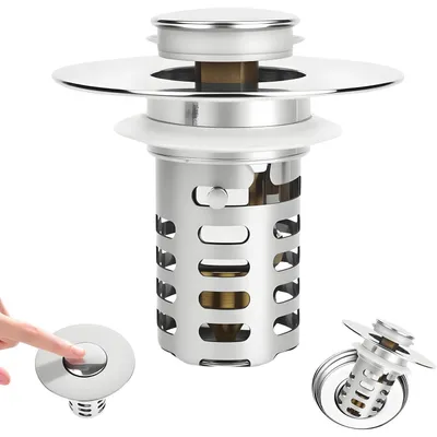 Immagine prodotto di Tappo per lavabo 3-in-1, pop-up, in acciaio inossidabile, con setaccio rimovibile per fori di scarico da 25-46 mm