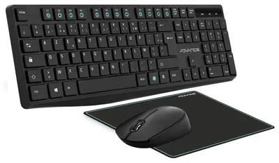 Imagen del producto de Kit de teclado y ratón inalámbricos + alfombrilla | Teclado ergonómico con ratón óptico de 1600 DPI