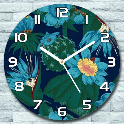Produktbild von Wanduhr aus Glas Rund fi 30 Tropische Blumen Quarz Deko Schlafzimmer Büro