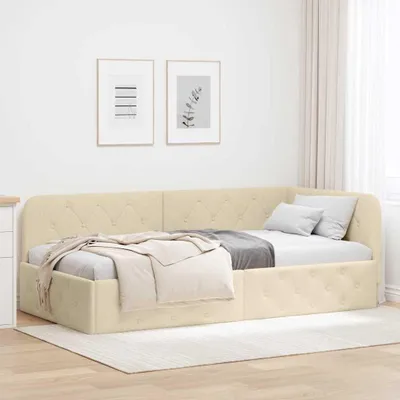 Produktbild von "Schlussverkauf" Einzelbett 1 PLACE - EckBettgestell einzel - mit Kopfteil - Creme 90x200 cm Stoff C3115