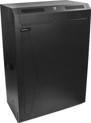 Produktbild von StarTech.com 8HE 19 Zoll Vertikales Wand Serverschrank/Rack - Niedriges Profil (38cm) - 76,2cm tiefes, abschließbares Netzwerkschrank für Patch Panel/Switch/Router/IT/Daten - vormontiert, Wandmontiertes Regal, 8U, 90 kg, Verbessertes Kabelmanagement, 36,5 kg, Schwarz