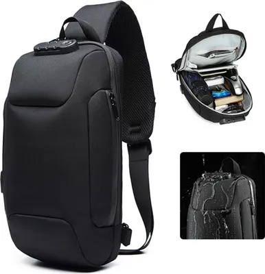 Produktbild von Anti-Diebstahl-Schultertasche, Reise-Umhängerucksack, Brusttaschen mit USB-Ladeanschluss, Tagesrucksack, Wandern, wasserdicht, Schultertasche
