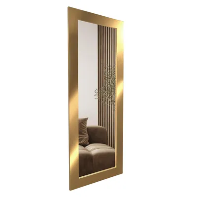 Obrázek produktu pro Zrcadlo na zeď STYLER JYVASKYLA, 56x148 cm, zlaté, obdélníkové, rám z MDF, vhodné do chodby, ložnice, koupelny, celotělové zrcadlo, moderní, dekorativní, velké