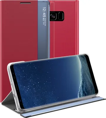 Produktbild von Galaxy S8 Hülle, LaimTop Slim Flip Leder Smart View Window Klappetui Schutzhülle mit Standfunktion für Samsung Galaxy S8 Rot