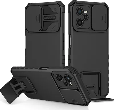 Produktbild von OPPO Realme C35 Hülle, Dual Layer Ständer Schutzhülle mit Schiebe Kamera Schutz für OPPO Realme C35 Schwarz