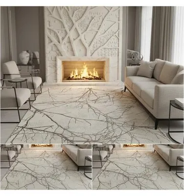 Productafbeelding van Melis Home Moderne en design vloerkleden Crème 120x170 cm Modern vloerkleed met abstract takkenpatroon en marmerlook