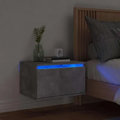 Image de vidaXL Table de nuit murale avec lampes LED gris béton