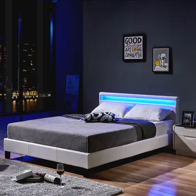 Produktbild von HOME DELUXE - LED Bett Astro - Weiß, 140 x 200 cm - Inkl. Lattenrost I Polsterbett Design Bett inkl. Beleuchtung
