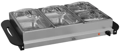 Productafbeelding van 2-in-1 buffetverwarmer met 6,8 liter warmhoudplaat, 300 watt, roestvrijstalen voedselverwarmer, zilverkleurig.