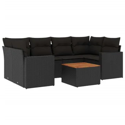 Produktbild von vidaXL 7-tlg. Garten-Sofagarnitur mit Kissen Schwarz Poly Rattan