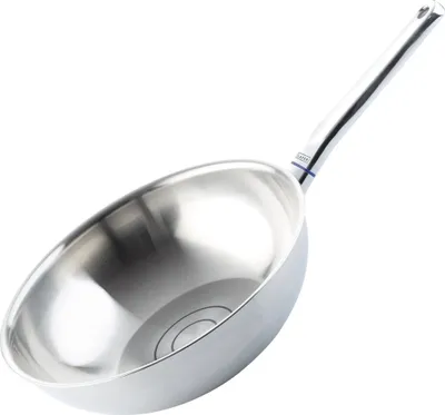 Produktbild von ELO Wokpfanne Ø 28 cm LAFER, Pfanne aus Mehrschichtfachem Edelstahl mit Abgießfunktion, Pfanne für Ceran-, Gas-, Elektro-, Induktionsherde - spülmaschinengeeignet, Farbe: Silber