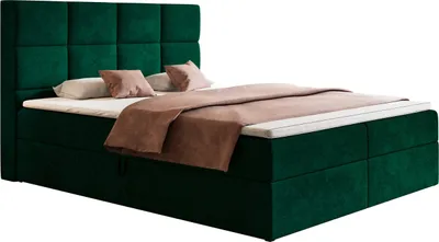 Produktbild von Boxspringbett 160x200 cm Solo - Bett mit Zwei Bettkästen - Matratze & Topper inklusive - Samtstoff (Grün - Kronos 19)