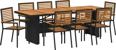 Image de vidaXL Salon de jardin 9 pcs noir et brun poly-rotin