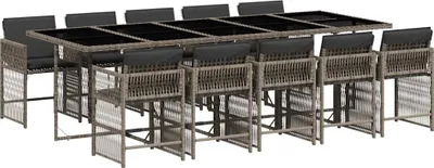 Produktbild von vidaXL 11-tlg. Garten-Essgruppe mit Kissen Grau Poly Rattan