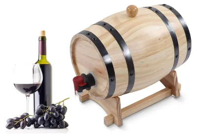 Image de Fût de vin de 1 litre - Fût en bois - Acier inoxydable - Supports de montage - Bouchon en liège - Robinet de réglage de haute qualité