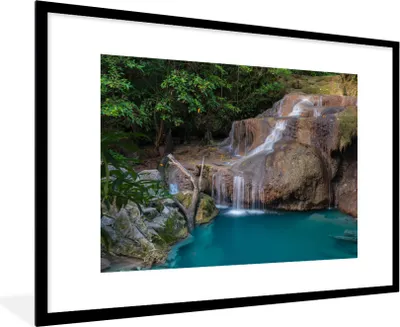 Produktbild von MuchoWow® Gerahmtes Poster Wasserfall - Felsen - Landschaft 90x60 cm - Poster mit Schwarzem Bilderrahmen Wandposter Rahmen Foto Bilder - Wanddekoration - Fotos