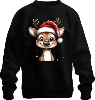 Produktbild von Weihnachtsrentier niedlich Aquarell Kinder Geschenk Vintage Uni Sweatshirt Pullover, Schwarz, 3XL