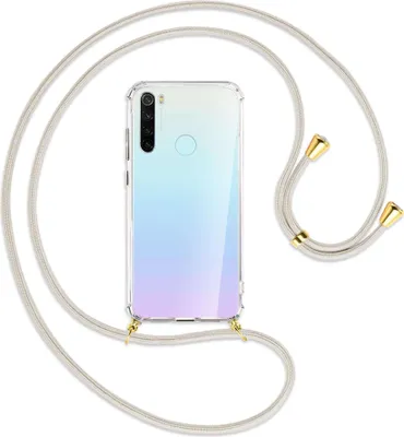 Produktbild von Handykette Backcover-Schutzhülle mit Band (Metall goldfarben) für Xiaomi Redmi Note 8 - broken white