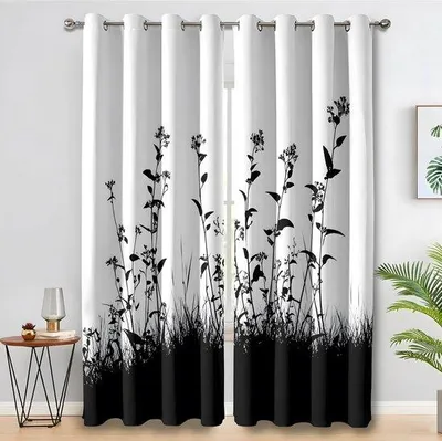 Zdjęcie produktu dla Zasłony zaciemniające z czarnymi kwiatami - szerokość 60 cm, wysokość 120 cm - 2 sztuki