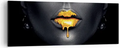 Produktbild von Bild auf Leinwand - Leinwandbild - Einteilig - Gold Mund Schwarz - 140x50cm - Wand Bild - Wanddeko - Wandbilder - Leinwanddruck - Bilder - Wanddekoration - Leinwand bilder - Wandbild - AB140x50-4460