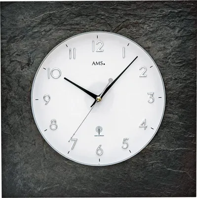 Produktbild von AMS Funk-Wanduhr Naturschiefer 5546, mit weißem Zifferblatt, arabischen Zahlen und Mineralglas