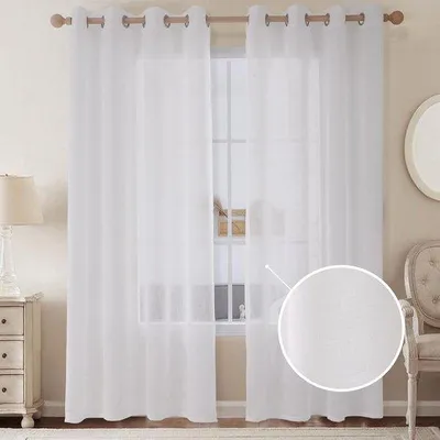 Produktbild von Unyqoos® Voile-Vorhänge Leinenoptik mit Ösen, halbtransparent, Weiß, 225 x 140 cm (H x B), 2er-Set – für Schlafzimmer & Wohnzimmer
