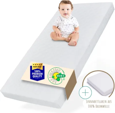 Produktbild von Matratze waschbarer Bezug Kinder 10 cm hoch, eco5  Wendematratze Matratze mit Spannbettlaken, für Kinderbett & Babybett, 60x120 cm