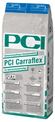 Produktbild von PCI Carraflex, verformungsfähiger Dünnbettmörtel für Naturwerksteinbeläge, weiß, 5 kg