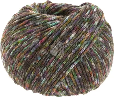 A ball of yarn with a speckled pattern.
