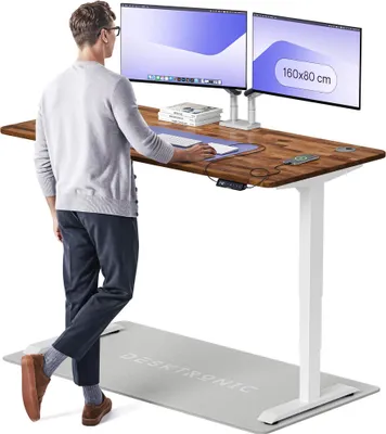 Produktbild von Desktronic HomePro Elektrisch höhenverstellbarer Schreibtisch 160x80cm Massive Walnuss/Weißmit Memory-Funktion, Anti-Kollisions Technologie, USB-A und USB-C-Ladeanschlüssen