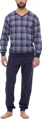 Image de Pyjama pour homme Timone TI30-107 (à carreaux bleus marine, taille M)