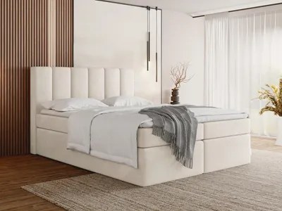 Produktbild von Boxspringbett 180x200 mit Bettkasten – Gepolstert Doppelbett mit 7-Zonen Taschenfederkern-Matratze, 5 cm Komfortschaum-Topper Inklusive – Stauraumbett mit hohem Kopfteil, Samt Stoff – Creme, Beige