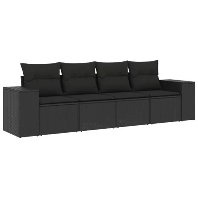 Produktbild von 4-tlg. Garten-Sofagarnitur mit Kissen Schwarz Poly Rattan