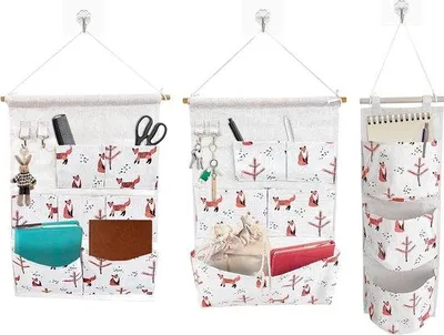 Produktbild von Hängeschrank, 3 Stück Hängesatz, Hängesatz für Kinderzimmer, enthält 3, 5 und 7 Fächer, Türschrank, Hängesatz, geeignet für Schlafzimmer, Badezimmer, Kleiderschrank, Baumwollmuster