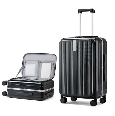 Produktbild von Hanke® Hartschalen-Trolley Handgepäckkoffer Seitenklappe, TSA Premium Polycarbonat, black