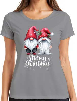 Produktbild von Merry Christmas Gnome Elfen Wichtel Pärchen - Weihnachten Weihnachtsgeschenk Christmas Damen T-Shirt, Grau, M
