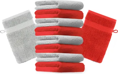 Produktbild von Betz 10 Stück Waschhandschuhe 16x21 cm PREMIUM 100% Baumwolle  Farbe: rot und silbergrau