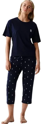 Produktbild von Damen Pyjama Atlantic mit Print in marineblau aus 100% Baumwolle S