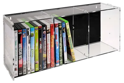 Produktbild von STACK - Modulares DVD-Regal aus Acrylglas, stapelbar, schwarze Rückwand / Medienregal Aufbewahrung Wandmontage