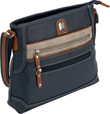 Produktbild von Damen Tasche Schultertasche Henkeltasche Handtasche Leder Optik BLAU-GRAU (15100)