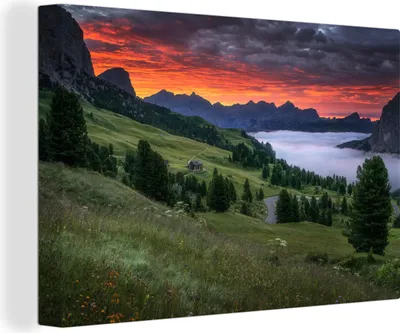 Obrázek produktu pro OneMillionCanvasses® - Obraz na plátně - 140x90 cm, Tráva - Hory - Večer, Nástěnná umělecká dekorace - Fotografie na plátně - Obraz na dřevěném rámu