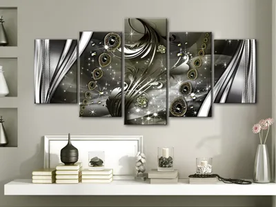Produktbild von Akustikbild Abstrakt Ornament 200x100 cm Bilder Akustikschaum Hochleistungsschallabsorber Schallschutz Leinwand 5 tlg Wandbild Raumakustik Schalldämmung f-A-0176-b-p