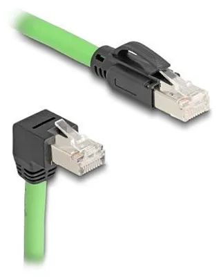 Productafbeelding van Delock - Patchkabel - RJ-45 (M) recht, zonder haak, naar RJ-45 (M) naar beneden gebogen - 1 meter - 6,8 mm - SF/UTP - CAT 6a - groen