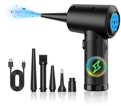 Produktbild von Tragbarer, kabelloser Staubbläser – Leistungsstarker 68-W-Motor – USB-C-Ladeanschluss – 3 Modi – Konische Düse – Bürstendüse – Runde Düse und Schmale Düse